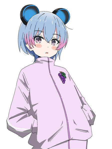 Ritsu in her iconic irl grape jersey drawn by her mysterious friend