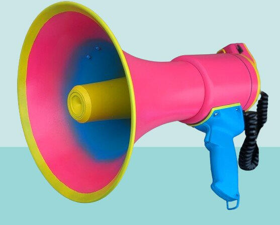 Arale&#39;s custom prop megaphone designed by Daiki Sakai