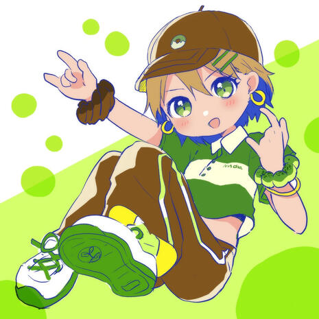 Mister donut gijinka series (roasted green tea donuts - "I'm on a street with a basketball hoop ~ ♪" ← presumably said by the gijinka girl)