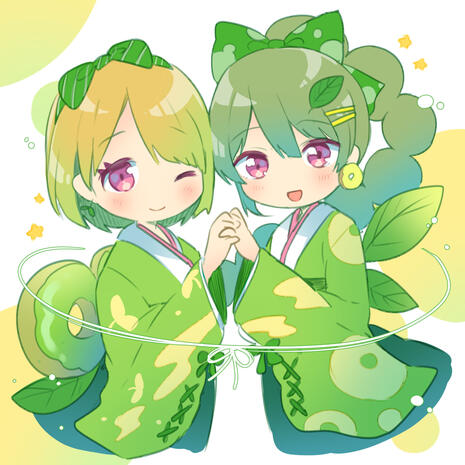 Mister Donut gijinka series (matcha donuts - girls from the Taisho period)