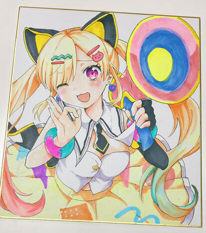 Arale shikishi illust from her first traditional drawing stream