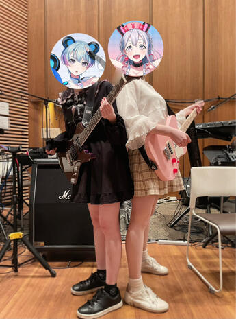 Nonoka and Ritsu posing in the studio
