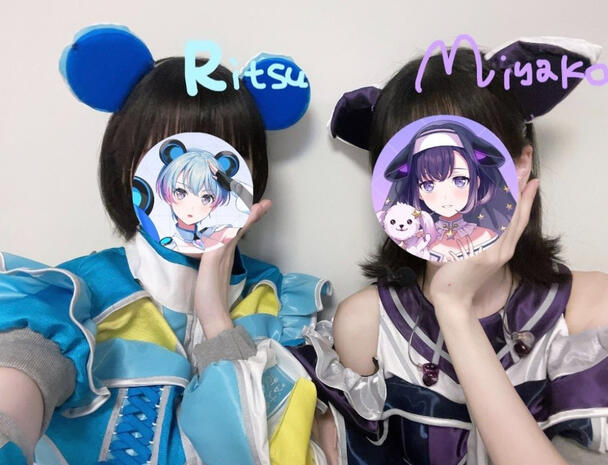 selfie Ritsu and Miyako took in their 1st Live stage costumes